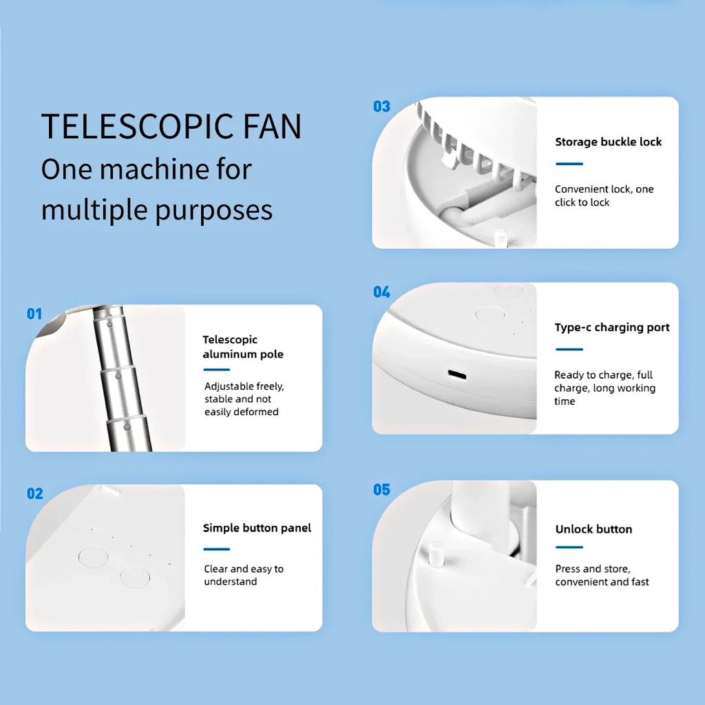 NeoJet TowerGlow — Telescopic Floor Fan with Lamp & USB Charging