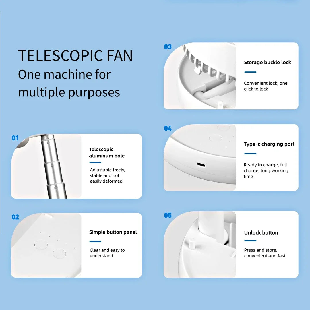 NeoJet TowerGlow — Telescopic Floor Fan with Lamp & USB Charging
