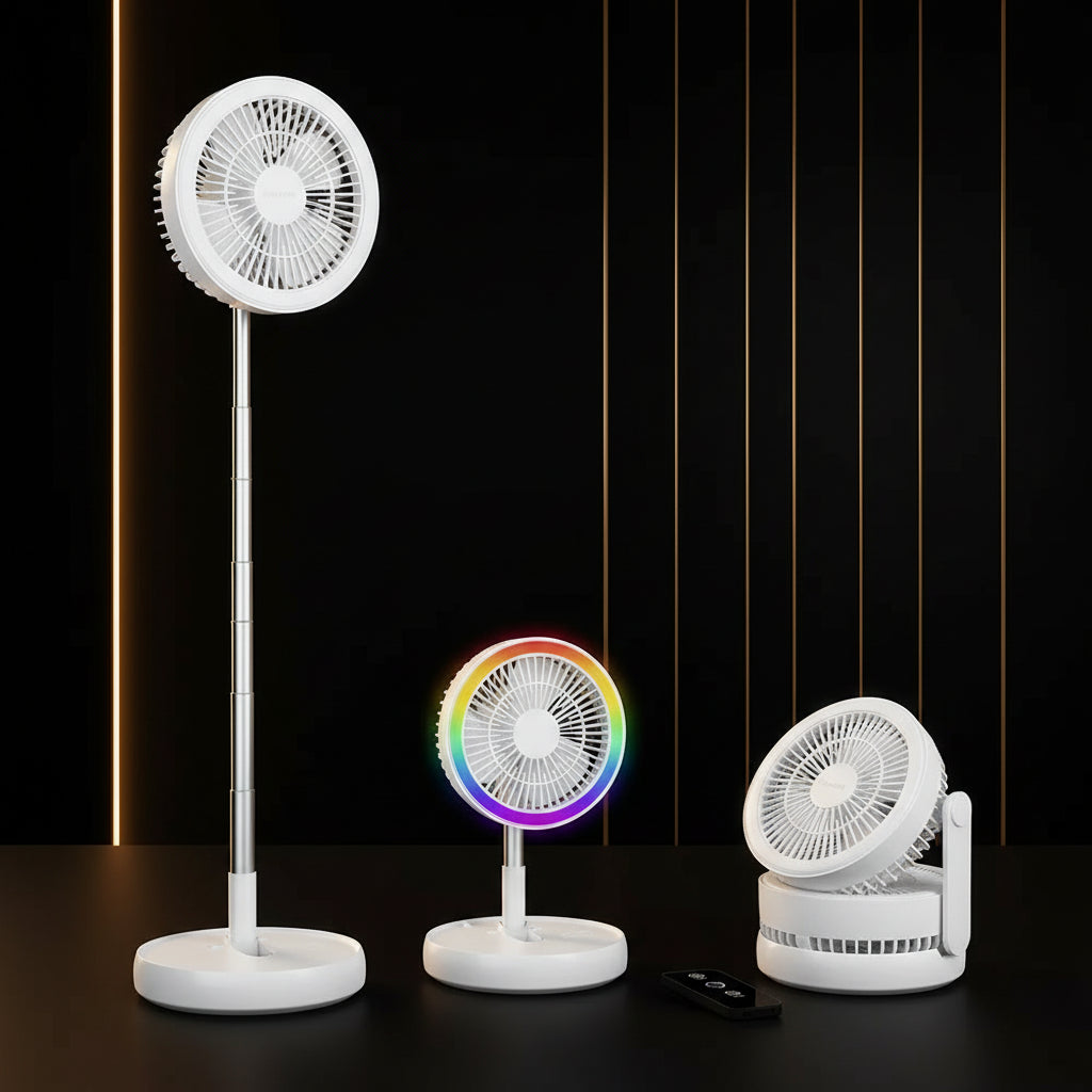 NeoJet TowerGlow — Telescopic Floor Fan with Lamp & USB Charging